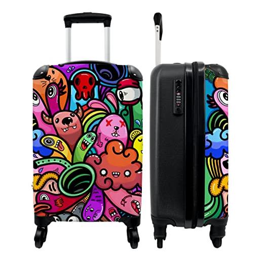 NoBoringSuitcases.com® valigie bagaglio a mano trolley valigia a rotelle valigia da viaggio piccola con 4 ruote - design - mostro - arcobaleno - divertente - ragazza - ragazzo - bagaglio da tavolo