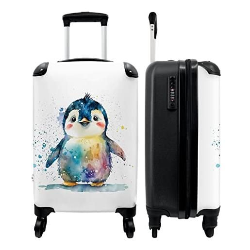 NoBoringSuitcases.com® valigie bagaglio a mano trolley valigia a rotelle valigia da viaggio piccola con 4 ruote - pinguino - arcobaleno - acquerello - animali - bambini - bagaglio di bordo
