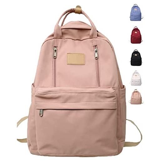 JASUBAI preppy school backpack for teens girls, green backpack aesthetic simple cute lightweight black beige school bag, colore: rosa. 