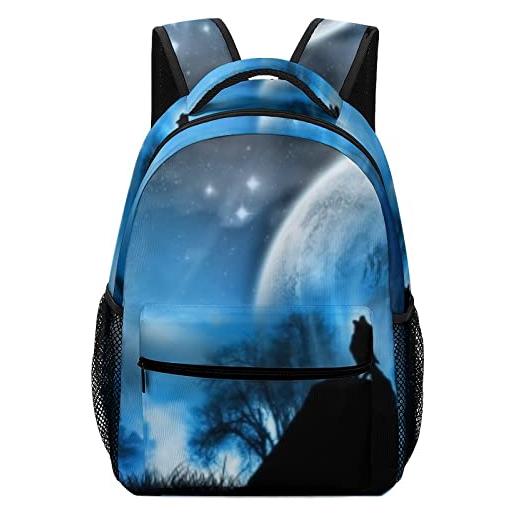LafalPer zaino casual moda borsa da scuola adolescente stampa classico backpack zaino porta pc per università cielo notturno del lupo
