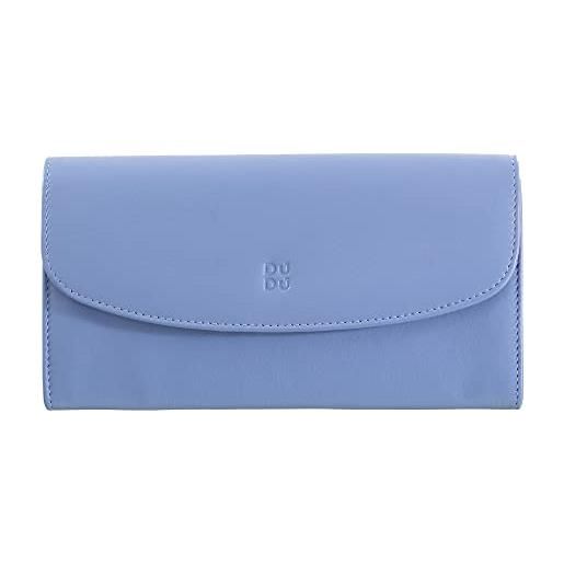 Dudu portafoglio donna grande in pelle colorata, portafoglio continental, tasche porta carte di credito, portamonete con cerniera blu pastello