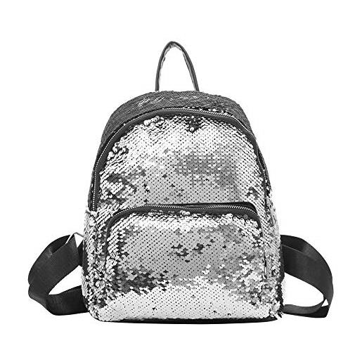 DemiawakingIT zaino con paillettes stile preppy borsa da viaggio glitterata borsa da scuola casual per studenti (argento)