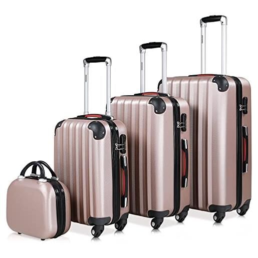 Monzana® set valigie rigide 4pz beauty case abs leggere lucchetto trolley bagaglio rose gold