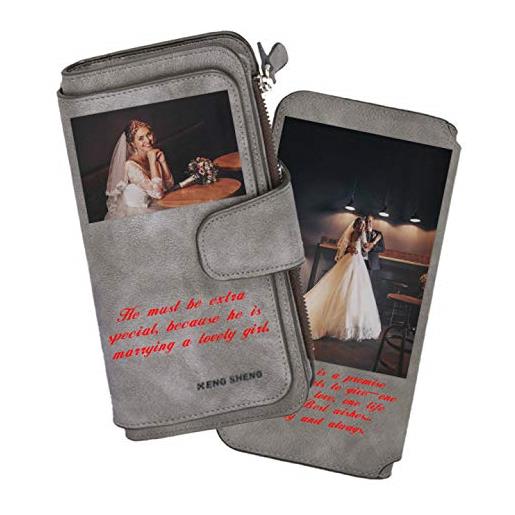 haellerry portafogli personalizzato con foto inciso, portafogli personalizzati con foto per uomo, marito, papà, figlio, regali di natale (nero colore)