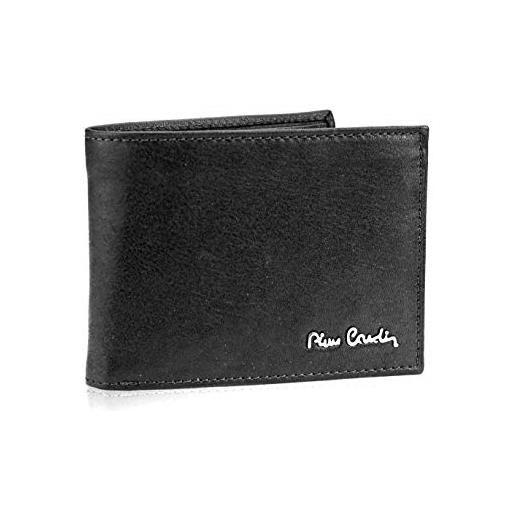 Pierre Cardin, portafoglio uomo nero in pelle, portamonete e patta, classico