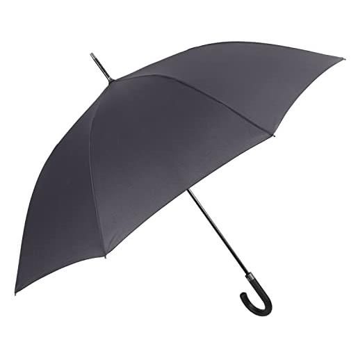 PERLETTI ombrello lungo tinta unita classico apertura automatica uomo - ombrello grande xl con manico curvo resistente al vento adulti - ombrello ultra leggero in fibra di vetro - diam 120 cm (grigio scuro)
