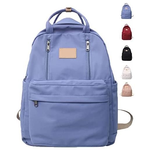 JASUBAI preppy school backpack for teens girls, green backpack aesthetic simple cute lightweight black beige school bag, blu