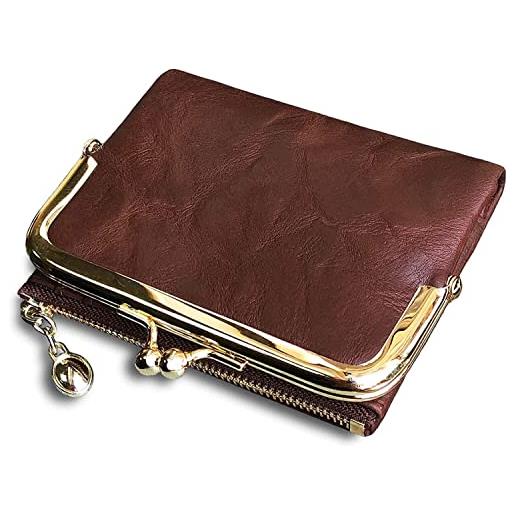 LAITEGOG portafoglio da donna rfid piccolo compatto bifold in pelle vintage portafoglio, portamonete da donna con cerniera e blocco bacio, marrone, vintage