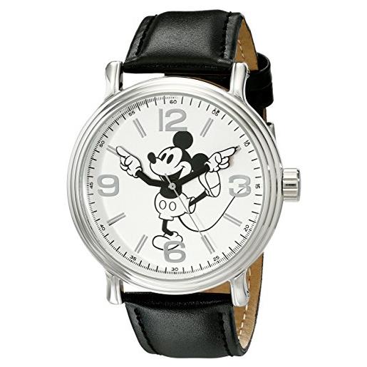 Disney mickey mouse - orologio analogico al quarzo per adulti, con lancette articolate, colore: argento, nero piatto, orologio al quarzo, argento, nero piatto, cinturino