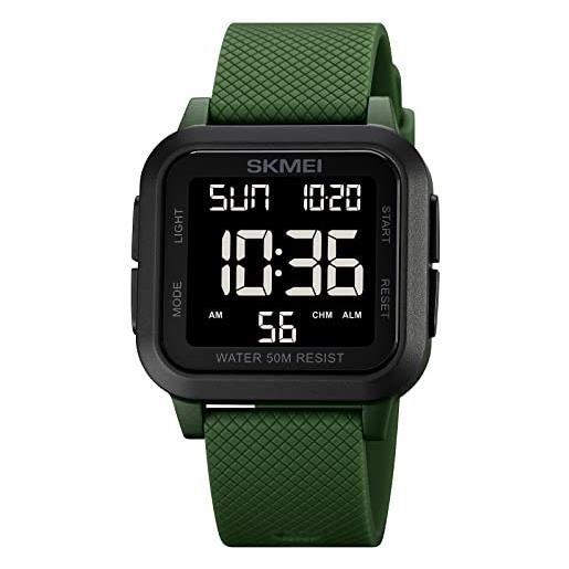 Yuxier orologio da uomo, quadrato, luminoso, impermeabile, in acciaio inox, elettronico, per studenti e adulti, verde: b. , cinturino