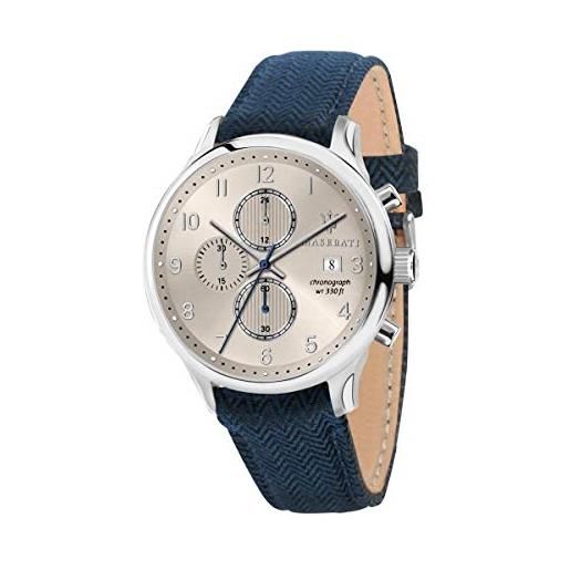 Maserati orologio da uomo, collezione gentleman, con movimento al quarzo e funzione cronografo, in acciaio e cuoio - r8871636004
