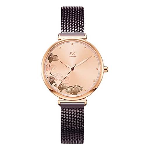 RORIOS orologio donna orologio quarzo analogico con cinturino in maglia di acciaio inossidabile creativo impermeabile orologi da polso marrone