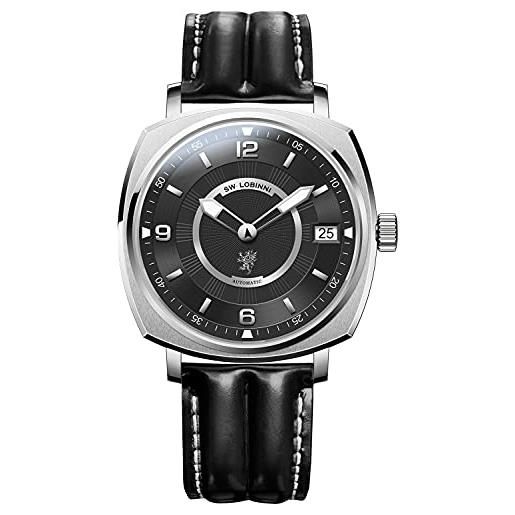 Lobinni orologio casual da uomo quadrato automatico di moda meccanico analogico di lusso di marca superiore orologio casual, argento-nero-l, meccanico
