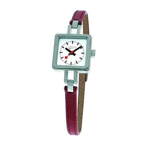 Mondaine specials - orologio con cinturino rosso in pelle per donna, a666.30339.11sbc, 20x20 mm
