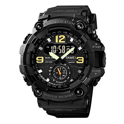 Yuxier orologio militare da uomo camouflage sport outdoor impermeabile orologi da polso data multi funzione con led allarme tempo multiplo, nero