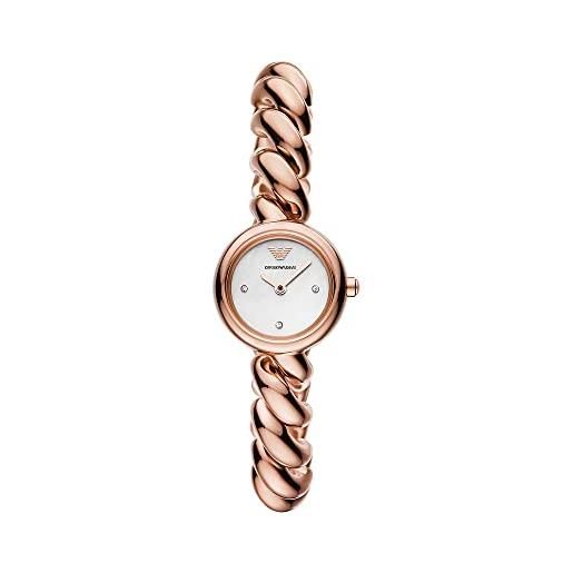 Emporio Armani orologio donna, movimento a due lancette, cassa in acciaio inossidabile oro rosa 23 mm con bracciale in acciaio inossidabile, ar11442