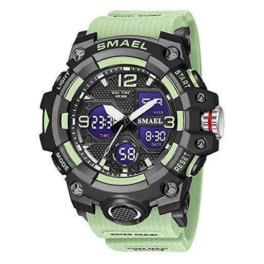 AIMES orologi militari per gli uomini tattici impermeabili orologio sportivo esterno analogico digitale multifunzione doppio display orologio da polso uomo, verde c