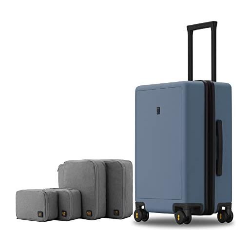 LEVEL8 valigia bagaglio a mano elegante opaco 100% pc valigia trolley con organizer valigie viaggio set di 4, valigie con 4 ruote doppie girevoli e lucchetto tsa integrato, 55cm, 40l, blu grigio