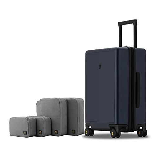 LEVEL8 valigia bagaglio a mano elegante opaco 100% pc valigia trolley con organizer valigie viaggio set di 4, valigie con 4 ruote doppie girevoli e lucchetto tsa integrato, 55cm, 40l, blu navy