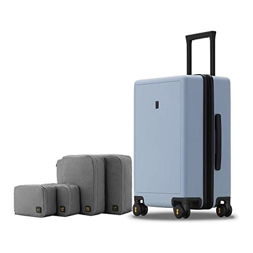 LEVEL8 valigia bagaglio a mano elegante opaco 100% pc valigia trolley con organizer valigie viaggio set di 4, valigie con 4 ruote doppie girevoli e lucchetto tsa integrato, 55cm, 40l, azzurro