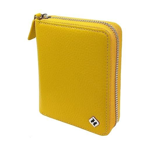 FreeHaveFun portafoglio da donna con blocco rfid, in pelle, portamonete, cerniera around, piccolo, giallo. 