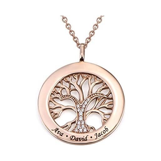 MyNameNecklace myka - collana personalizzata albero della vita in argento 925 con e zirconcini - gioiello famiglia custom con nomi incisi - regalo per festa della mamma