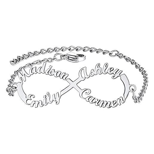 Custom4U bracciale per la famiglia braccialetti in argento personalizzati per le donne catena per cavigliera in acciaio inossidabile e oro regali per le donne