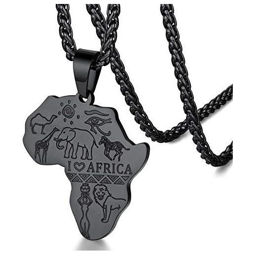 FaithHeart collana da uomo ciondolo a forma mappa di africa gatto farone gioielli amuleto protezione talismano gioielli egiziani in acciaio inox oro placcato con confezione regalo