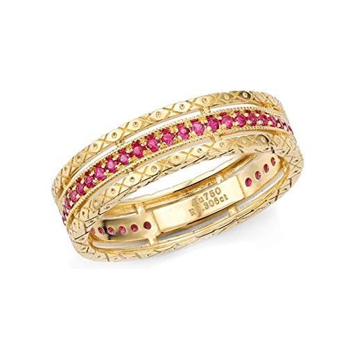AMDXD anello oro 18kt, anello per fidanzamento 0.18ct rotonda rubino, oro giallo, dimensione 18,5 (perimetro: 58mm)
