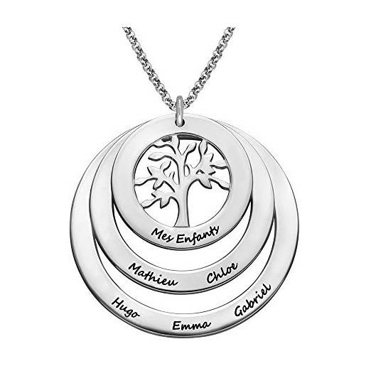 MyNameNecklace myka - collana personalizzata famiglia con cerchi e albero della vita in argento 925 - incisa con nomi - regalo per mamma o nonna (argento 925)