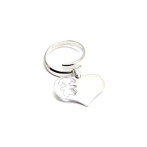 Maglione Gioielli anello con ciondolo cuore pendente e sagoma bimba personalizzabile in argento 925 rodiato