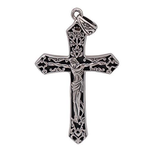 ForFox ciondolo croce crocifisso di gesù cristo in argento sterling 925 grande vintage per uomo donna