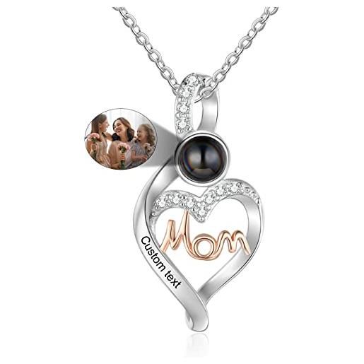 kaululu collana con foto donna collana proiezione foto personalizzata per mamma collana con cuore argento regalo per la festa della mamma compleanno regali personalizzati