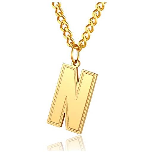 ChainsPro collana con lettera n, ciondolo iniziale color oro da 22 '' con catena a cordolo da 3 mm