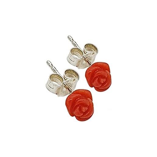 Sicilia bedda - orecchini a forma di rosa in corallo rosso del mediterraneo e argento 925 - prodotto realizzato a mano