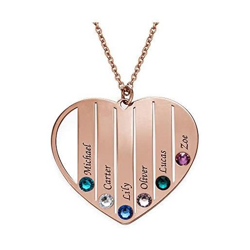 MyNameNecklace myka - personalizzata collana forma cuore con pietra portafortuna - gioielli incisi con nomi - regalo in argento o oro per la donna - regali per la festa della mamma (placcato oro rosa 18k)