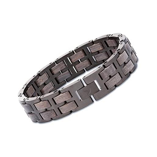 Woodstar (puma) bracciale da uomo in acciaio e legno, gioielli moda maschile, braccialetto regolabile b20-004