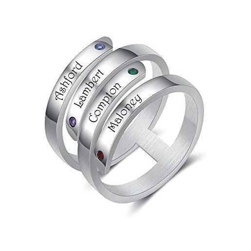 Jeweidea anello personalizzato twist con 2/3/4 nomi inciso pietre personalizzate anello promessa per donna uomo anelli regolabili per festa della mamma san valentino compleanno (4 nomi)