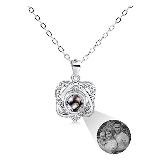 INBLUE ciondolo con immagine di proiezione personalizzata collana in argento sterling 925 ciondolo a forma di cuore regali di anniversario di compleanno per lei/donne/fidanzate/gioielli per mamma