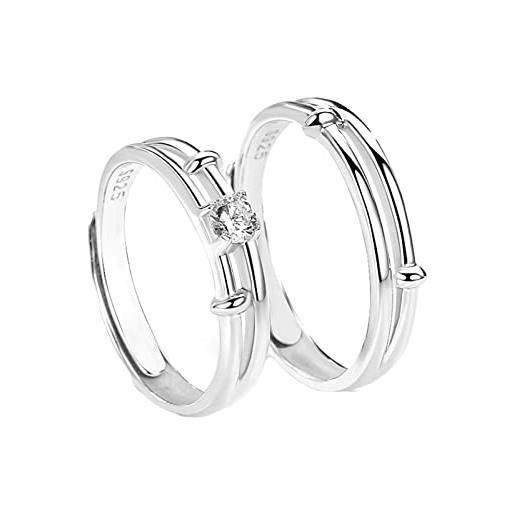ANAZOZ anello incisione personalizzata coppia, anelli fidanzamento coppia argento 925 solitario rotondo con zirconia cubica argento fedi nuziali regolabili