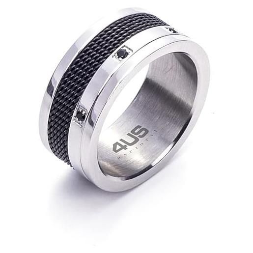 4US Cesare Paciotti anello del brand gioiello realizzato in acciaio, con finitura in acciaio e pvd nero e zirconi neri. Misura: 28. La referenza è 4uan5173-28