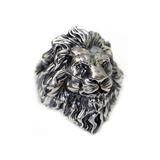 LINSION enorme anello da uomo in argento sterling 925 con re del leone, stile biker, punk, ta128, argento sterling. , zirconia cubica