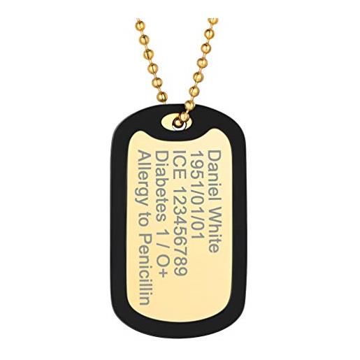 PROSTEEL personalizzabile collana militare cindolo 2 dog tags incisione gratuita, acciaio inossidabile placcato oro, catena palla, unisex donna uomo, oro (con confezione)