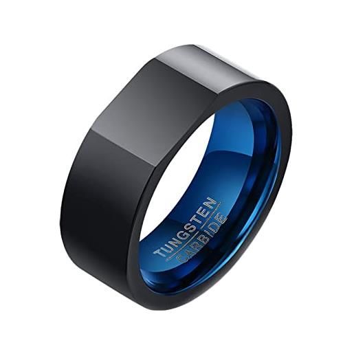 Lieson anello di tungsteno uomo nero blu, anello fedina uomo concavo rotondo lucido 8mm anello incisione personalizzata misura 25