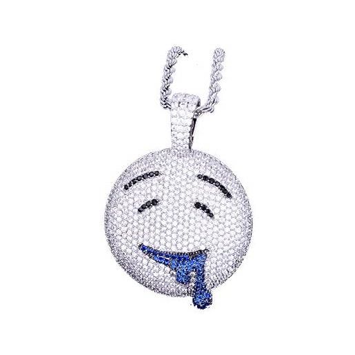 LC8 Jewelry kmasal jewelry, ciondolo a forma di emoji con faccia sorridente, con zirconi cubici e catena in acciaio inossidabile, placcato oro 18 k