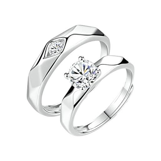 ANAZOZ anelli fidanzamento coppia con incisione, anello argento 925 coppia solitario rotondo con zirconia cubica anelli lui e lei regolabili argento