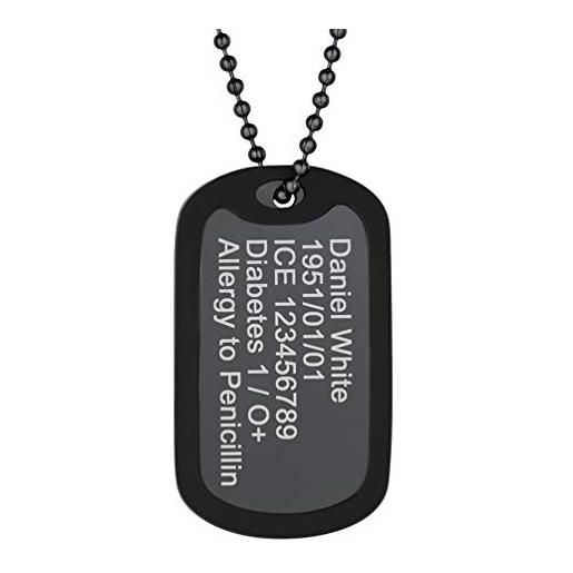 PROSTEEL personalizzabile collana militare cindolo 2 dog tags incisione gratuita, acciaio inossidabile, catena palla, unisex donna uomo, nero (con confezione)