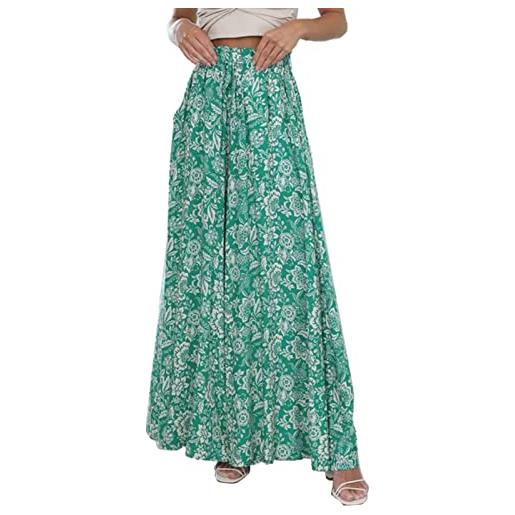 Cocoarm pantaloni di lino da donna, pantaloni estivi a gamba larga da donna, stampe floreali con volant a vita alta, cordoncino elastico, pantaloni estivi per il tempo libero hawaii (m)