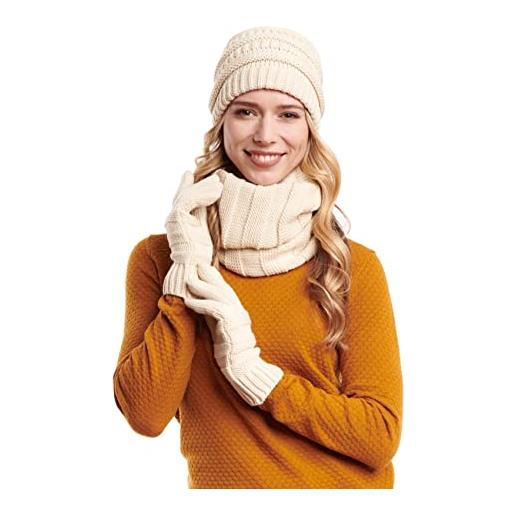 Hilltop - set invernale con sciarpa a ciclo, cappello lavorato a maglia e guanti/berretto con apertura per la treccia, inverno set: rosa scuro