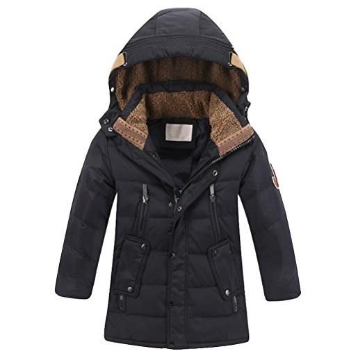 FTCayanz giacca bambini giubbotto piumino invernale trapuntato imbottito ragazzi ragazze caloroso cappotto con cappuccio nero 160